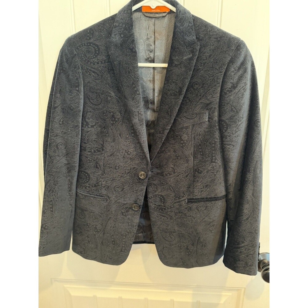 Tallia Boys 12R Black Paisley Velvet Blazer Sport Coat 100% Cotton NWOT